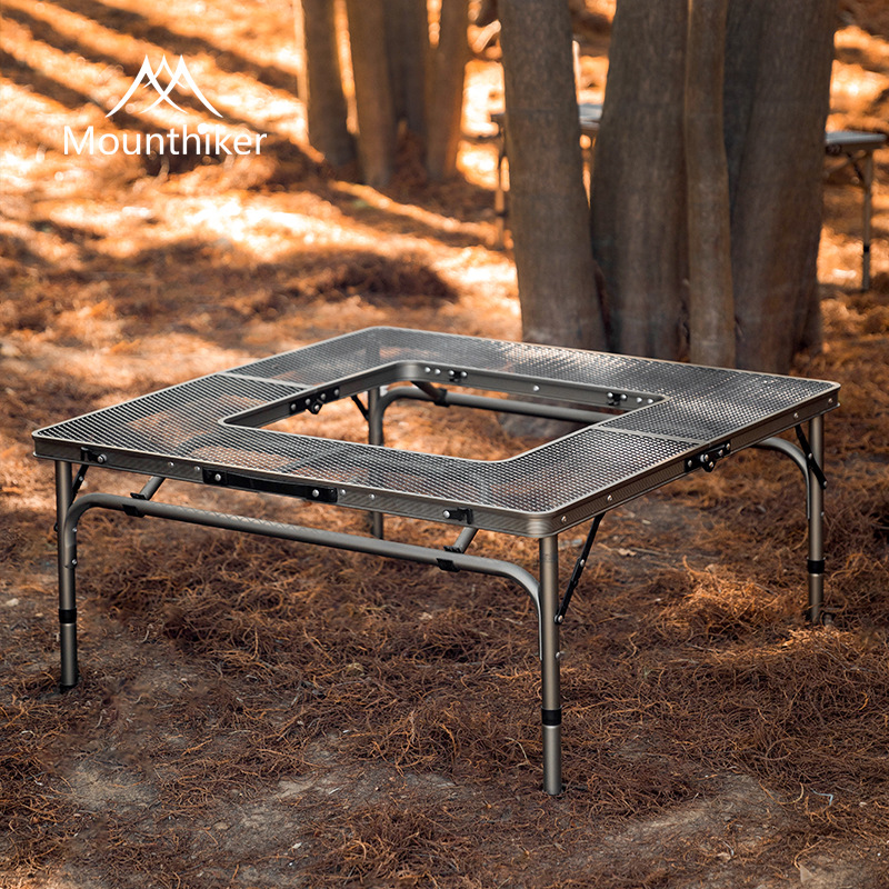MOUNTAINHIKER Outdoor Folding Combination Table Detachable Rounding Table Camping Table Portable BBQ Cooking Kitchen Iron Table