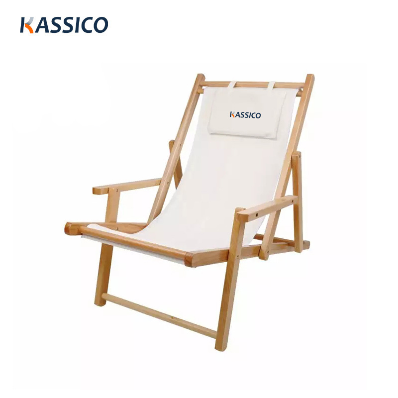 3 Gear Adjustable Wood Leisure Reclining Chair For Beach, Camping & Garden