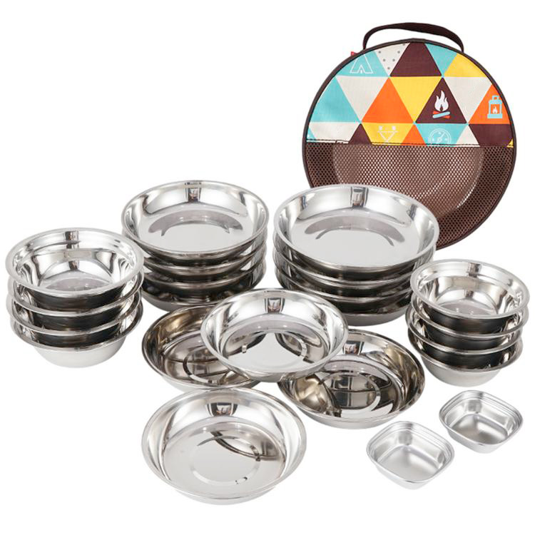 22 Pieces 304 Stainless Steel Camping Dinner Plate Set