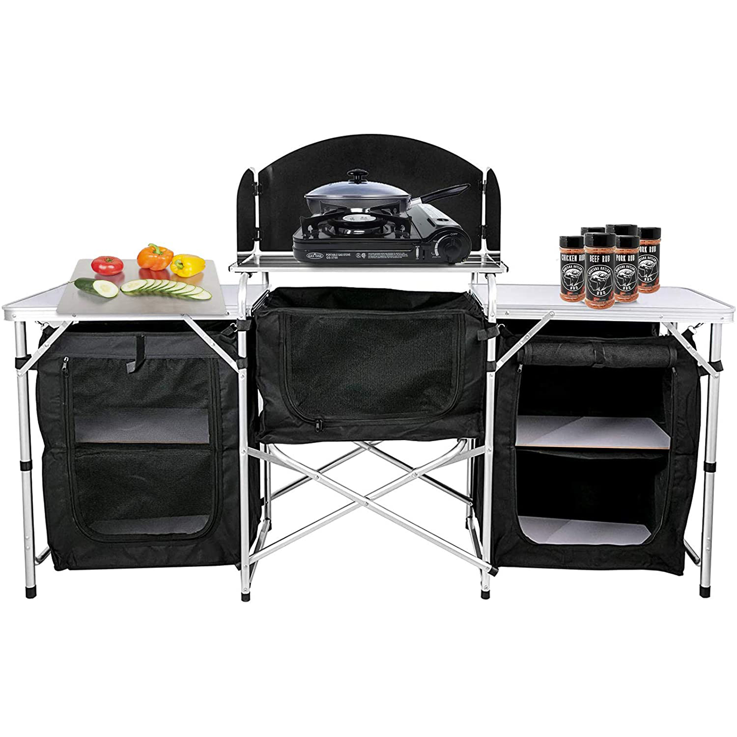 Portable Camp BBQ Picnics Kitchen Table With Cupboard Storage