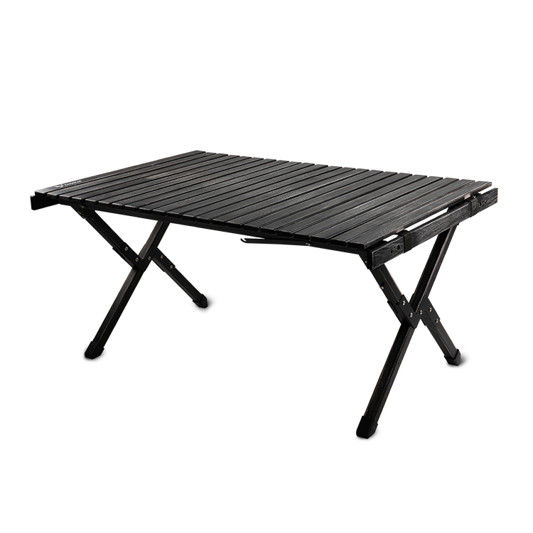 Black Outdoor Solid Wood Camping Table, Custom Logo Folding Egg Roll Table