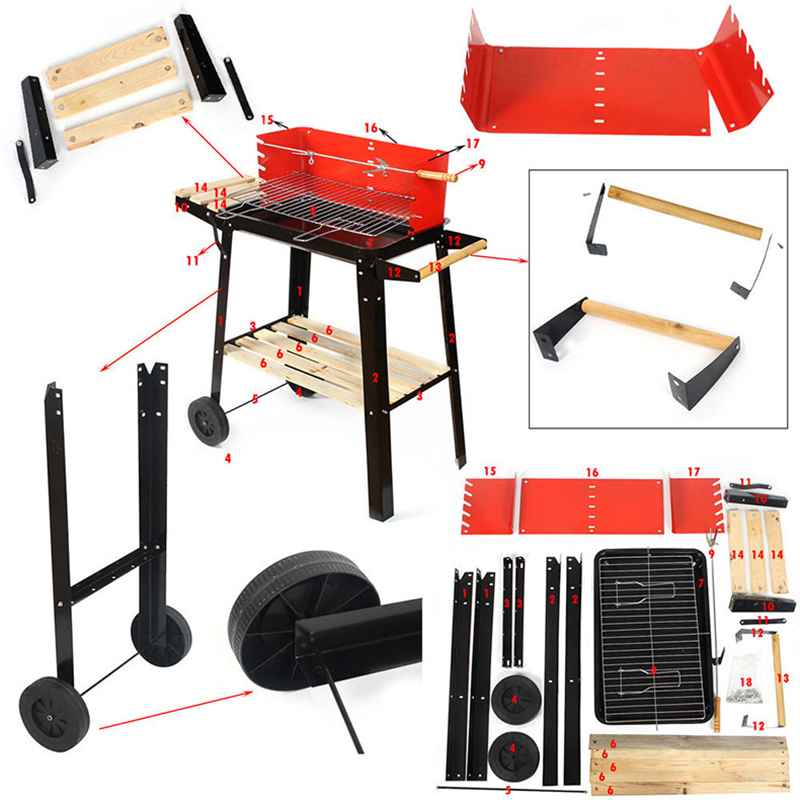 Portable Trolley Outdoor Steel BBQ Grill