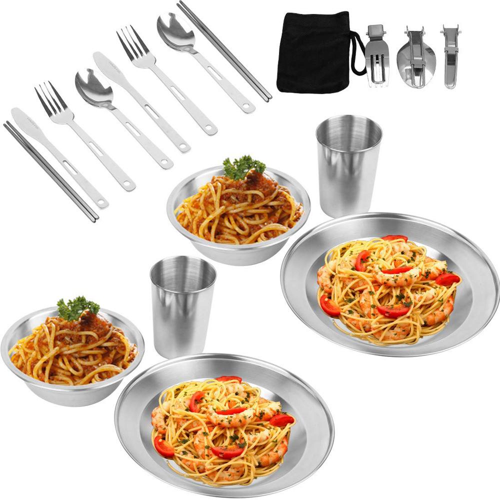 23pcs Stainless Steel Camping Tableware Mess Kit