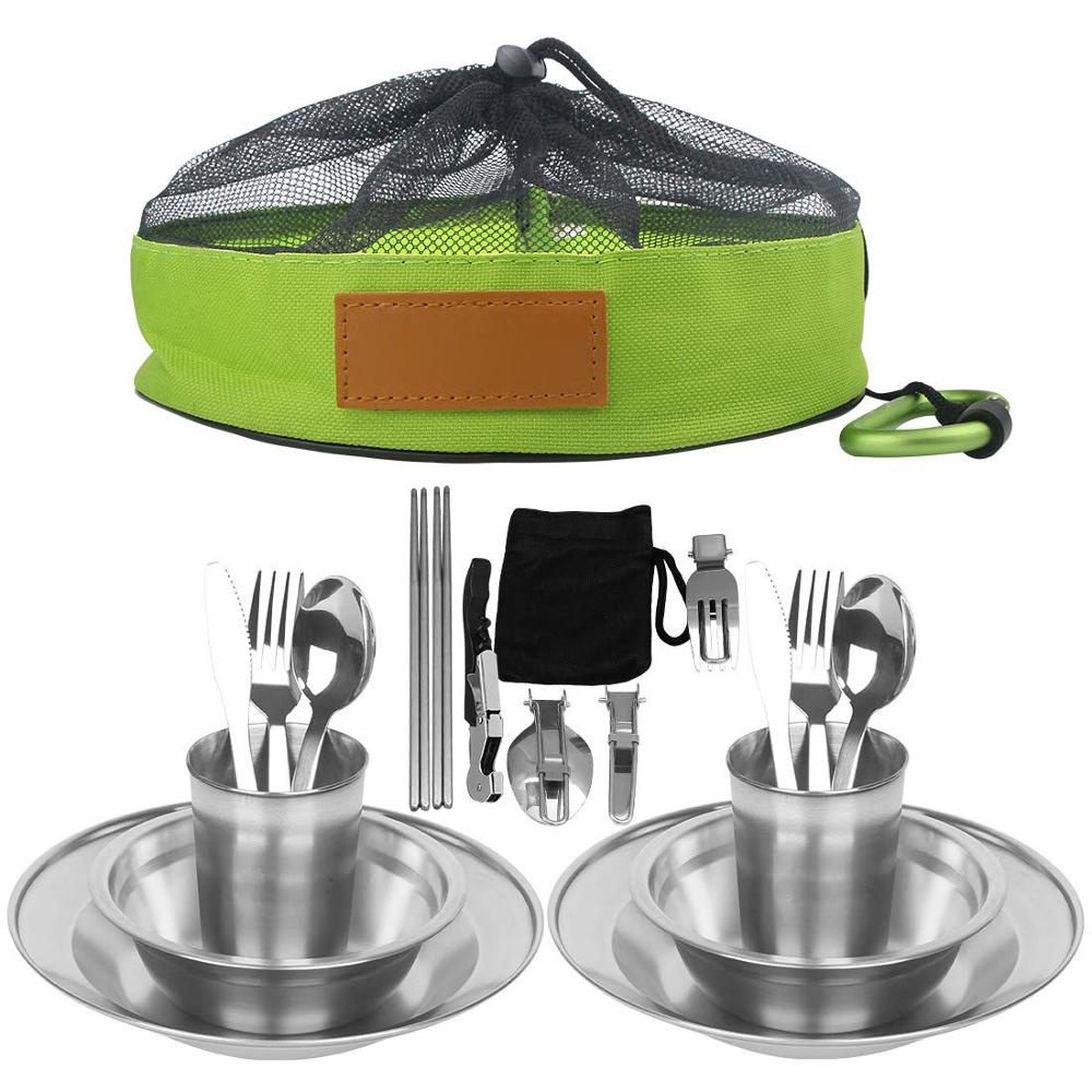 23pcs Stainless Steel Camping Tableware Mess Kit