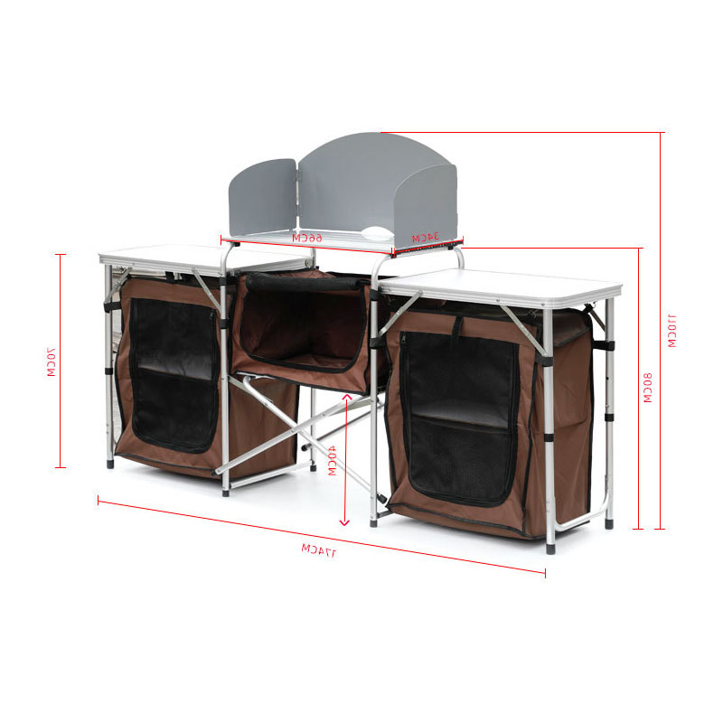 Portable Foldable Outdoor Camping Kitchen Table with Windscreen and 3