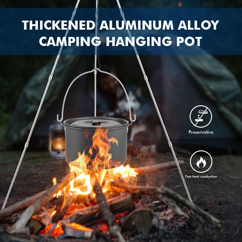 4L Outdoor Thickened Aluminum Camping Hanging Pots With Non-stick