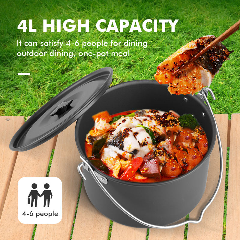 4L Outdoor Thickened Aluminum Camping Hanging Pots With Non-stick