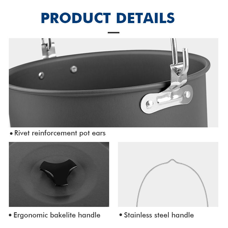 4L Outdoor Thickened Aluminum Camping Hanging Pots With Non-stick