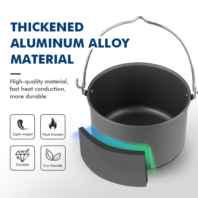 4L Outdoor Thickened Aluminum Camping Hanging Pots With Non-stick