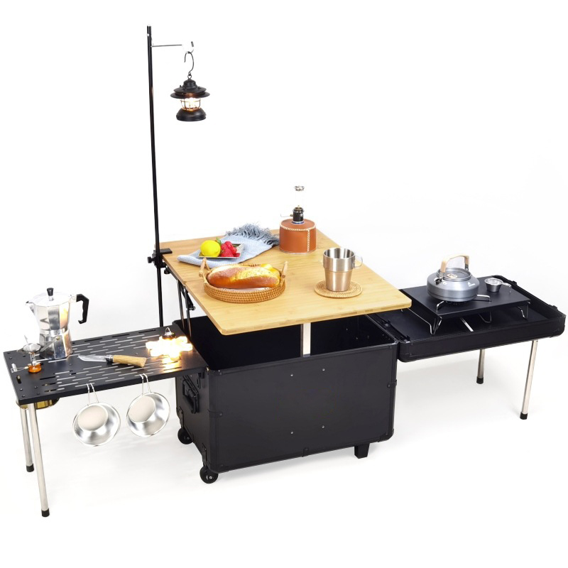 Outdoor Camping Mobile Kitchen With Box and Foldable Table