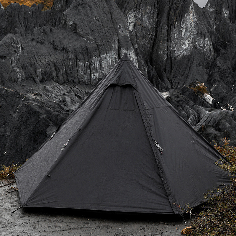 6-person Black Outdoor Camping Pyramid Teepee Tent