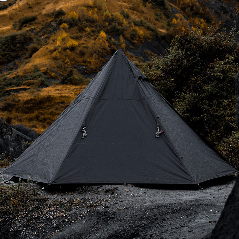 6-person Black Outdoor Camping Pyramid Teepee Tent