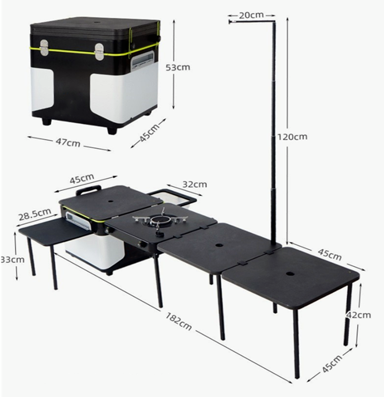 Multifunctional Camping Mobile Kitchen Station With Foldable Table & Stove