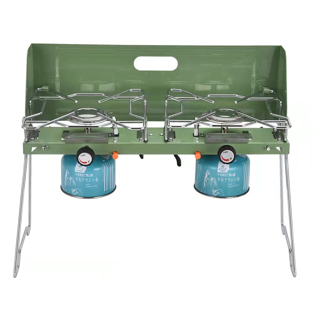 304 Foldable Double Burner Gas Stove, Propane or Butane