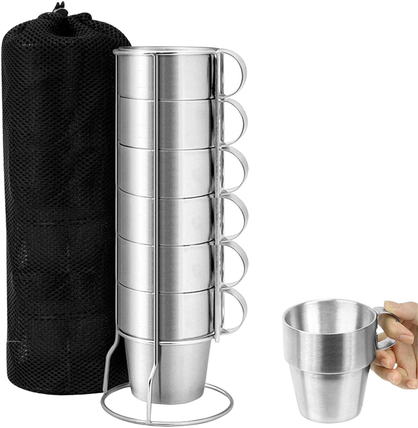 6pcs 10oz Stainless Steel Coffee Mug, Double Insulated Vacuum Drinking Cups with Handle