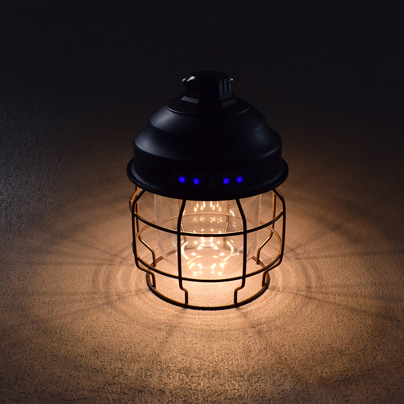 Mini lampe de Camping Vintage Portable et Rechargeable, avec mousqueton, lanterne LED rétro pour tente extérieure
