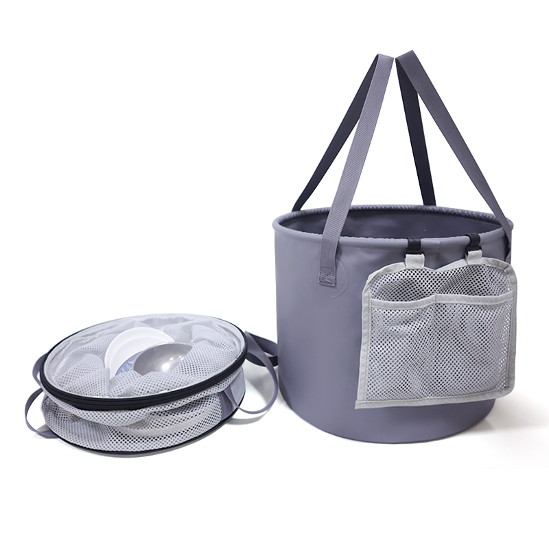 Outdoor PVC Foldable Collapsible Wash Fishing Water Bucket with string bag for Camping Fishing Washing