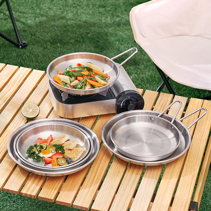Outdoor steak dinner plate 304 stainless steel handle plate picnic barbecue plate