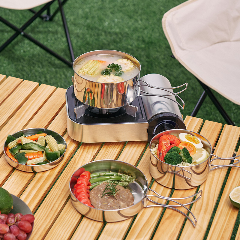 Camping pot outdoor four in one set pot