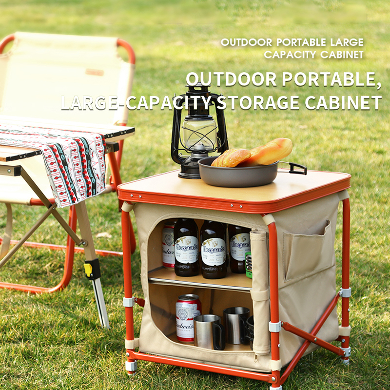 Folding Camping Kitchen Cabinet  - Camp Cookware Organizer For Bbq Picnic Backyard