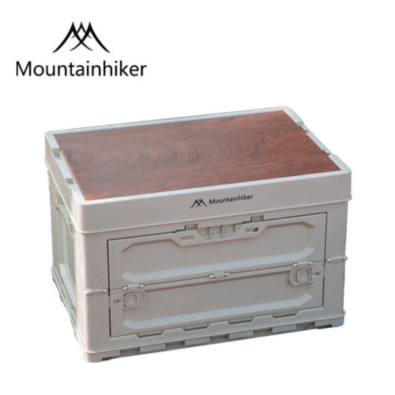 Mountainhiker Outdoor Camping Storage Box Foldable Car Backup Storage Box Multifunctional Plastic with Wooden Lid High Quality