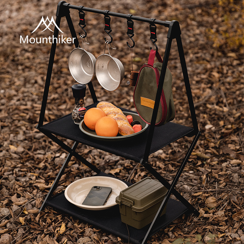MOUNTAINHIKER Outdoor Portable Folding Shelf 3 Layers Table Traveling Storage Rack Aluminum Alloy Table Camping Picnic BBQ Rack