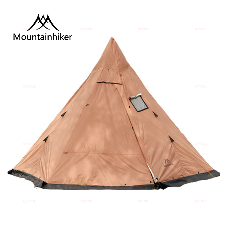 MOUNTAINHIKER Pyramid Tent 4 Person Shelter Waterproof 3000 Ultralight Outdoor Camping Snow Skirt With Chimney Hole Hiking Tents