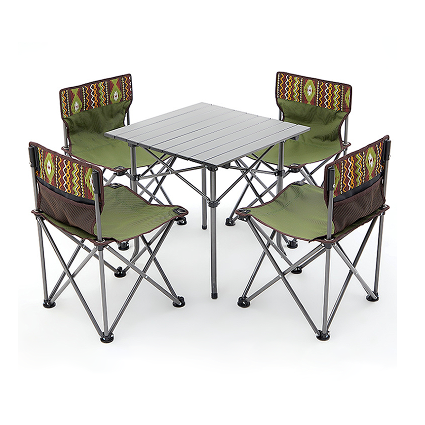 Outdoor Folding Camping Table And 4 Chair Set - For Balcony Garden Fishing BBQ Picnic