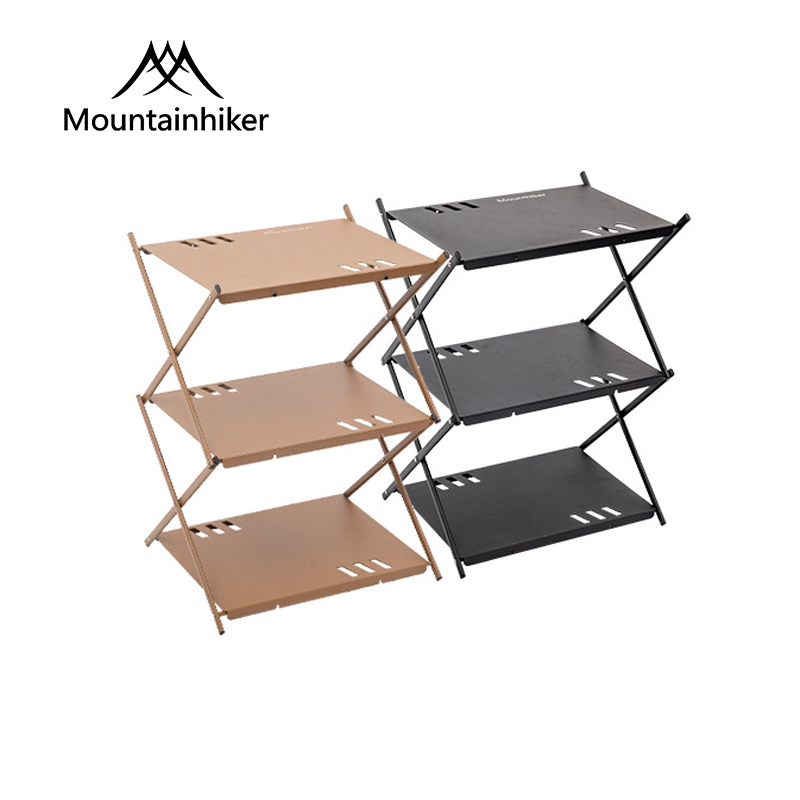 Mounthiker Foldable Three-tier Storage Rack Folding Shelf Storage Outdoor Aluminium Alloy Camping Gadgets Travel Multi-layer Shelf