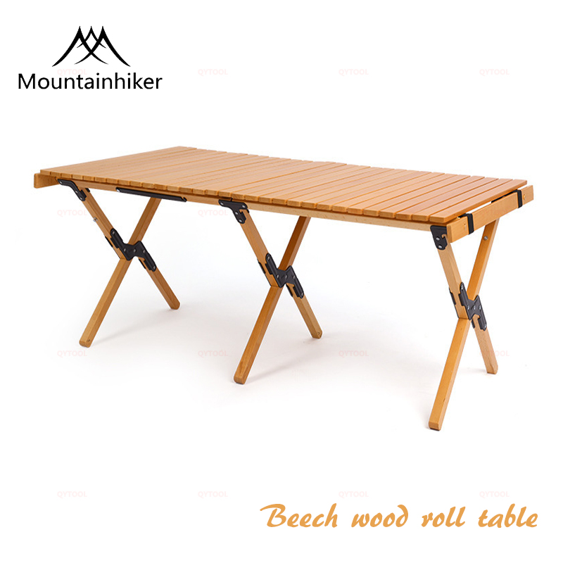 Mounthiker Folding Wood Egg Roll Table Camping Beech Wooden Picnic Table Foldable Mini Outdoor Furniture Hiking BBQ Travel Beach Furniture