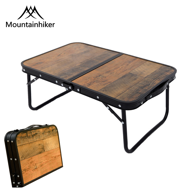 Mounthiker Folded Handbag Camping Table Portable Aluminum Alloy Outdoor Picnic Table Retro Wood Grain Foldable Computer Desk