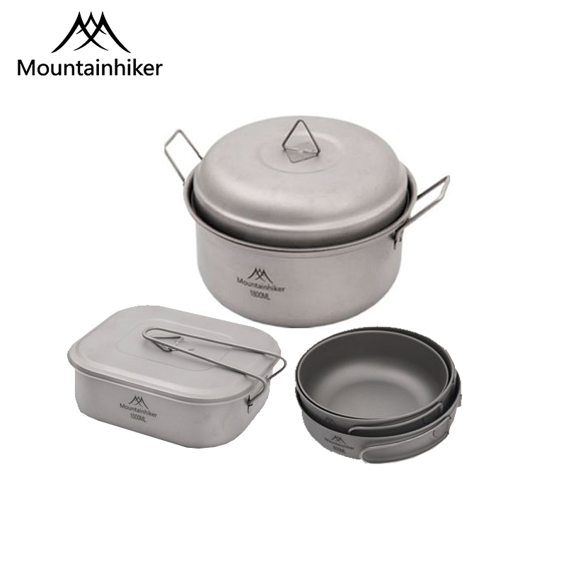 Mounthiker Portable Camping Titanium Cookware Outdoor Ultralight Folding Utensils Pot Steamer Lunch Box Bowls Picnic Supplies