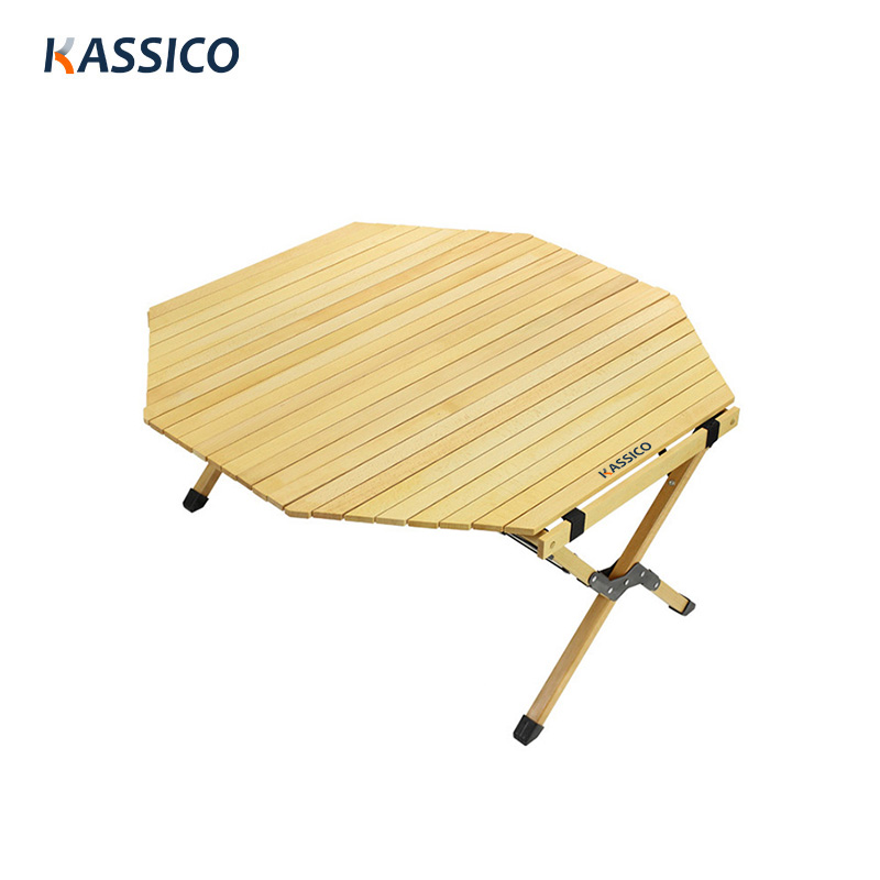 Egg roll top beech wood table for camping picnic table