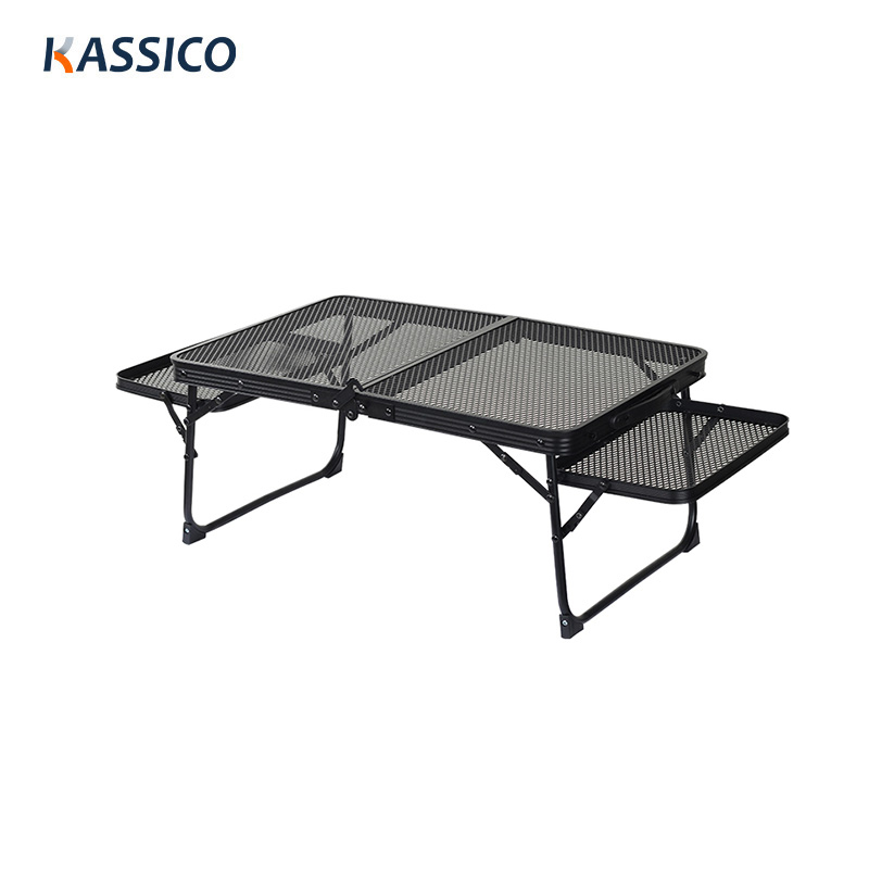 Iron Mesh Camping Grid Table with 2 Folding Side Panels