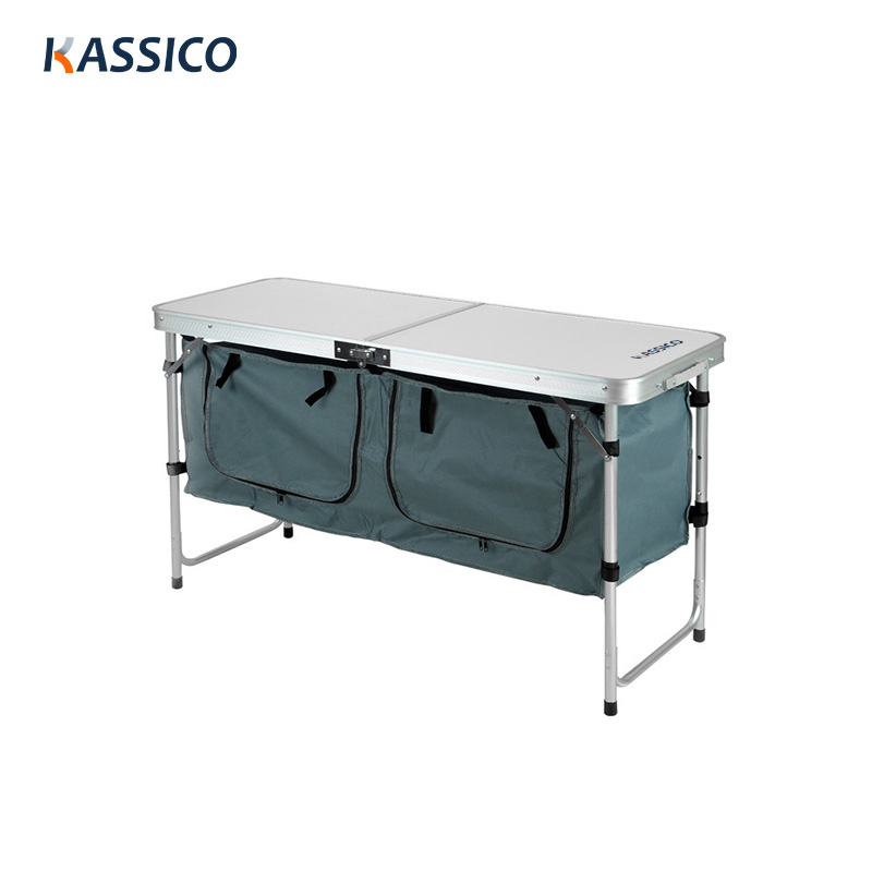 Portable Folding Camp Cook Table with Storage Organizer and Height Adjustable Feet