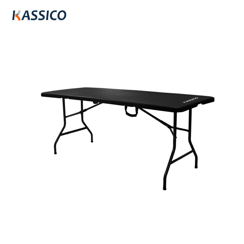 180cm Black Poly Rattan Folding Trestle Table