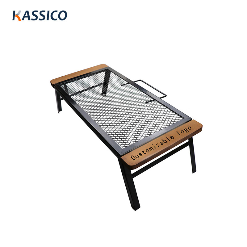 Camping Iron Net Table With Anti-scalding Wooden Handle