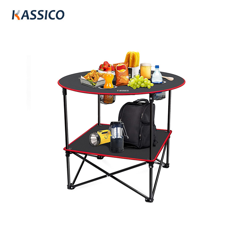 Portable Folding Camping Canvas Side Table with 4 Cup Holders and Aluminum Frame
