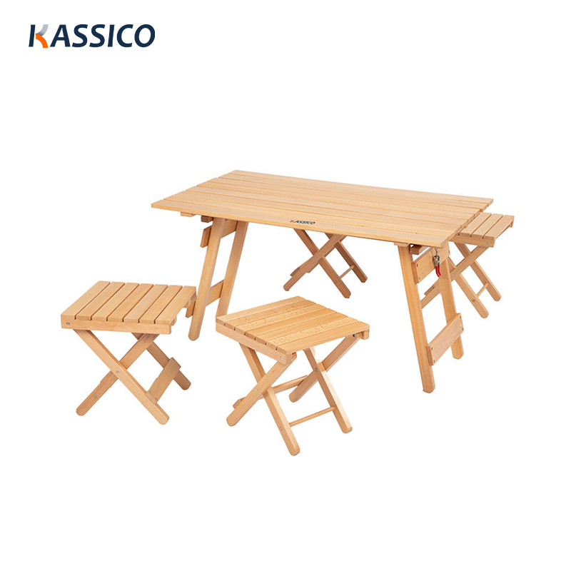 Beech Oak Wood Camping Table & Chairs Set