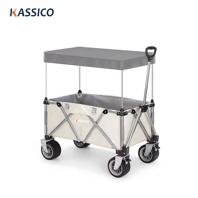 Collapsible Garden Camp Picnic Wagon With Canopy - Pull Rod Folding Camp Cart