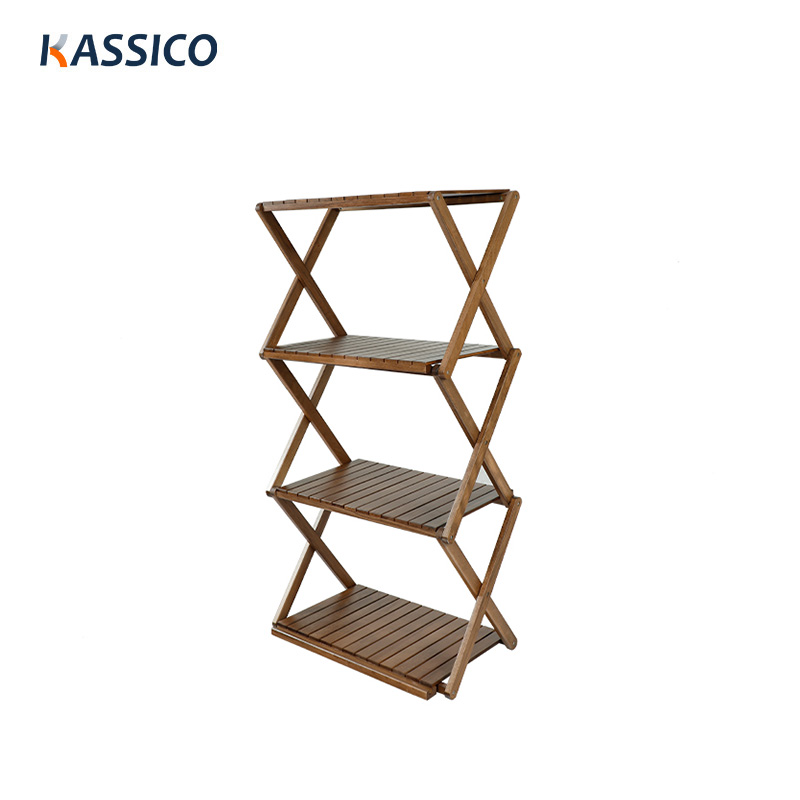 4 Tier Wood Folding Camping Shelf & Table for Outdoor, Barbecue, Picnic, Backyard Party