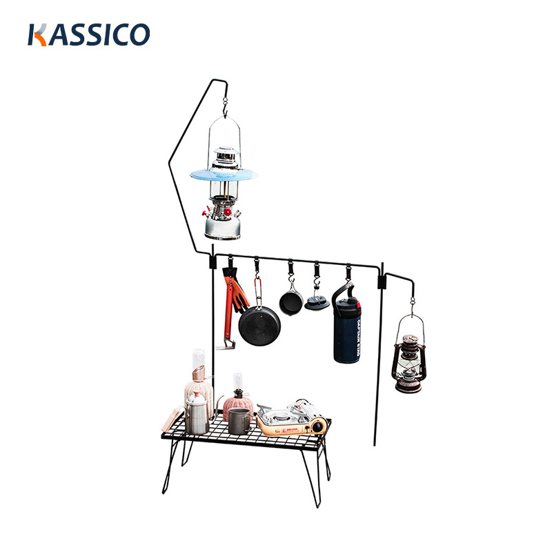 Folding Camping Lantern Stand and Cooware Hang Rack