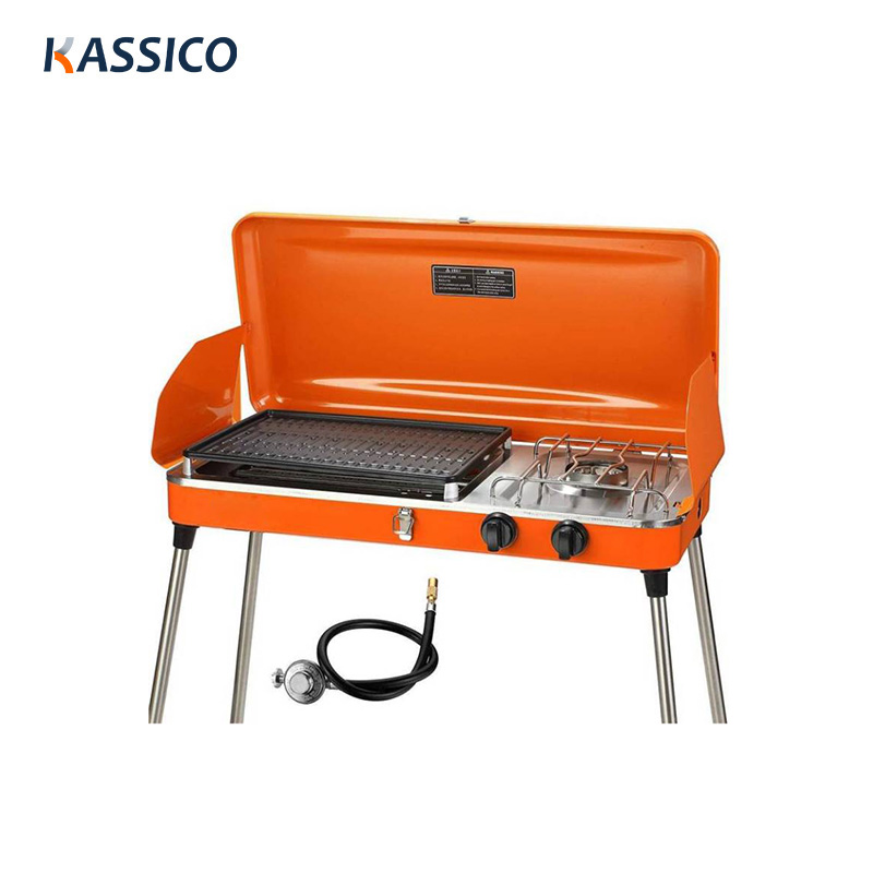 Portable Outdoor Gas Stove and Roaster Pan with Screen & Legs