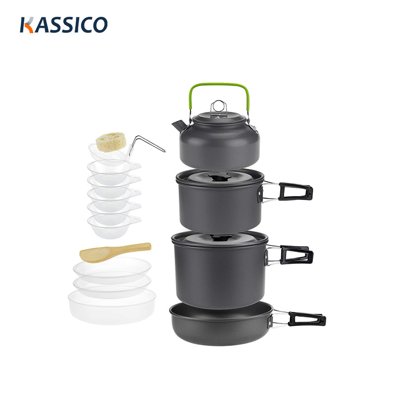 Black Nonstick Aluminium Camping Cook Pot Pan Kettle Set