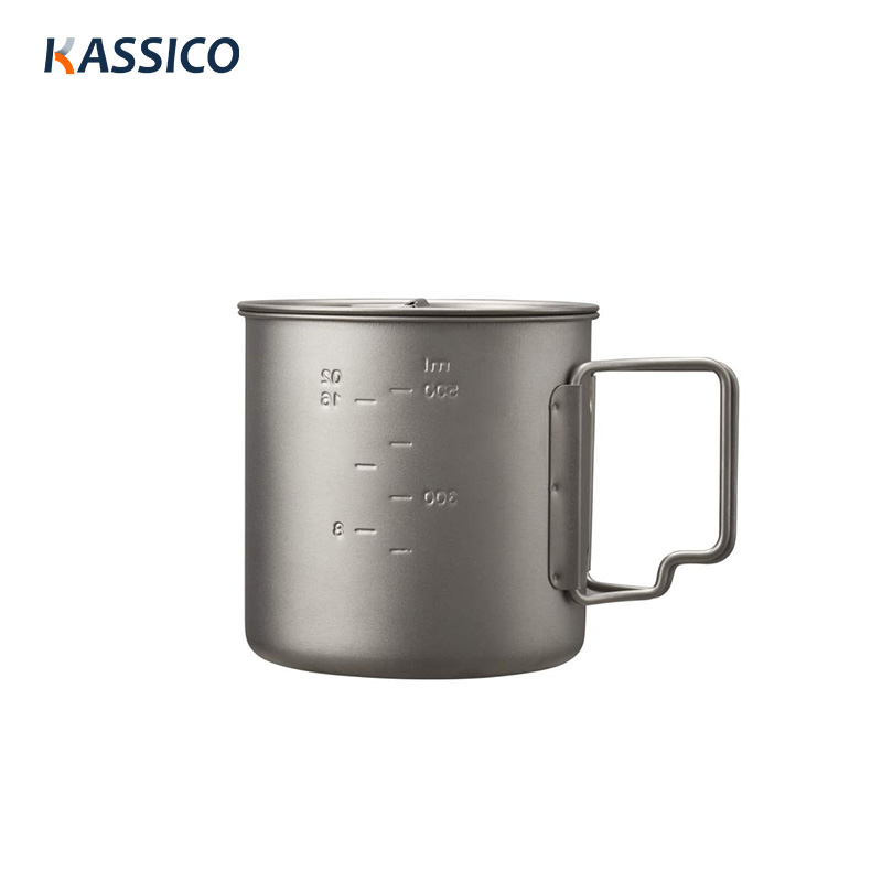 550ml Titanium Camping Mugs with Lid & Foldable Handle Lid