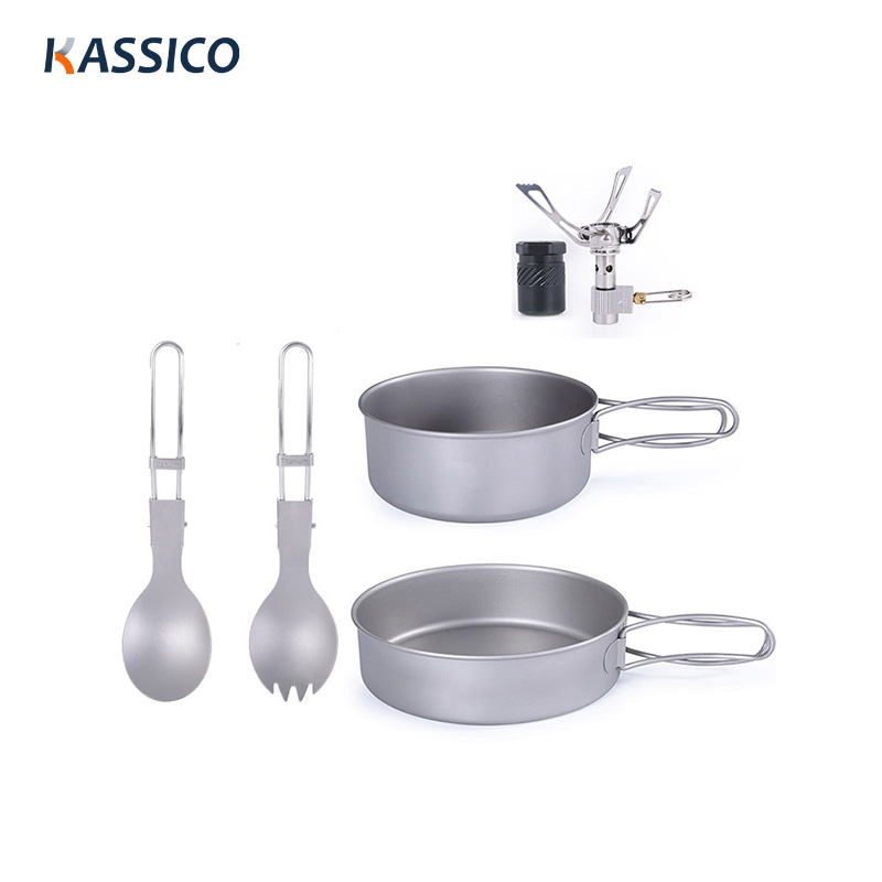 Folding Titanium Tableware Set - Pot, Pan, Spoon and Gas Stove