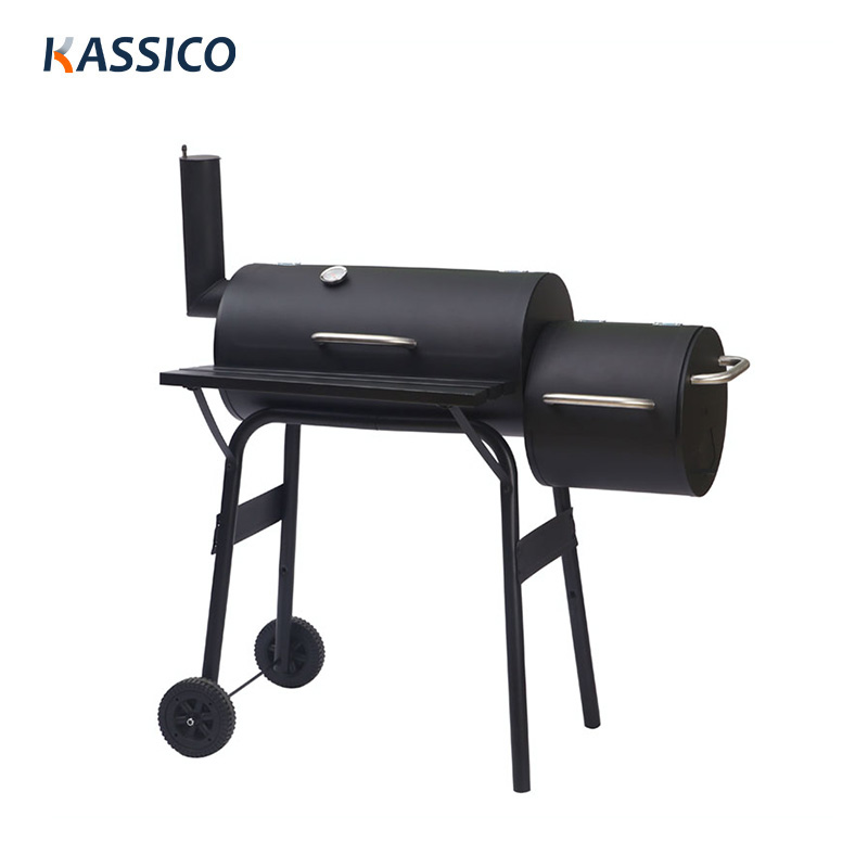 Dual Barrel Charcoal BBQ Grill With Offset Smoker