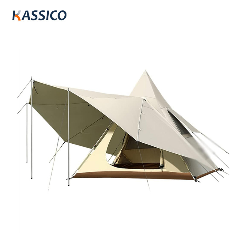 Double Layer Camping Teepee Tent With Canopy For Travel, Picnic, Festival