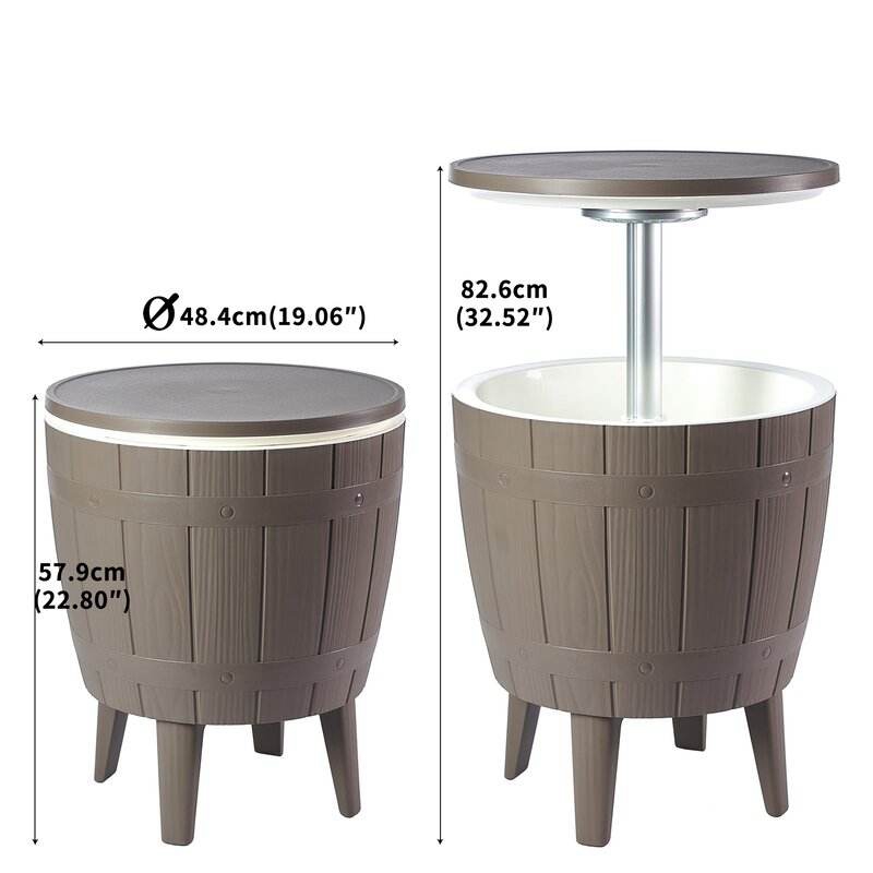3-In-1 Outdoor Cooler Wicker Patio Furniture Cooler Ice Bucket for Bar Counter