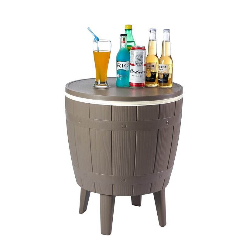 3-In-1 Outdoor Cooler Wicker Patio Furniture Cooler Ice Bucket for Bar Counter